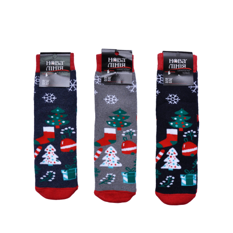 Новогодние носки зимние махровые с рисунком "Празничные" ассорти цветов в упаковке. Арт 177