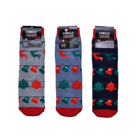 Новогодние носки зимние махровые с рисунком "Гирлянда" ассорти цветов в упаковке. Арт 177