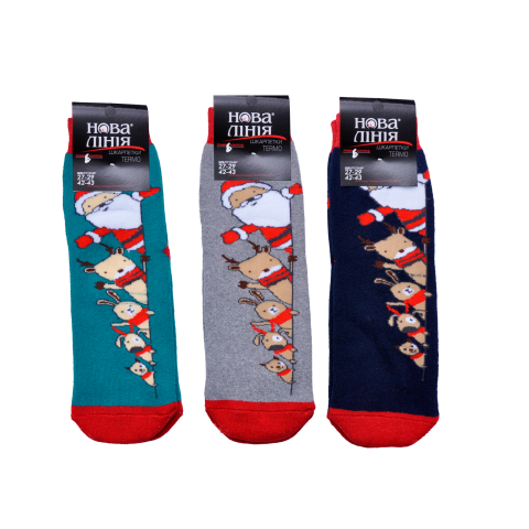 Новогодние носки зимние махровые с рисунком "Звірята" ассорти цветов в упаковке. Арт 177