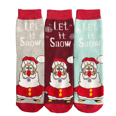 Новогодние носки зимние махровые с рисунком "Санта" ассорти цветов в упаковке.