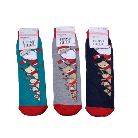 Новогодние носки зимние махровые с рисунком "Зверята" ассорти цветов в упаковке.